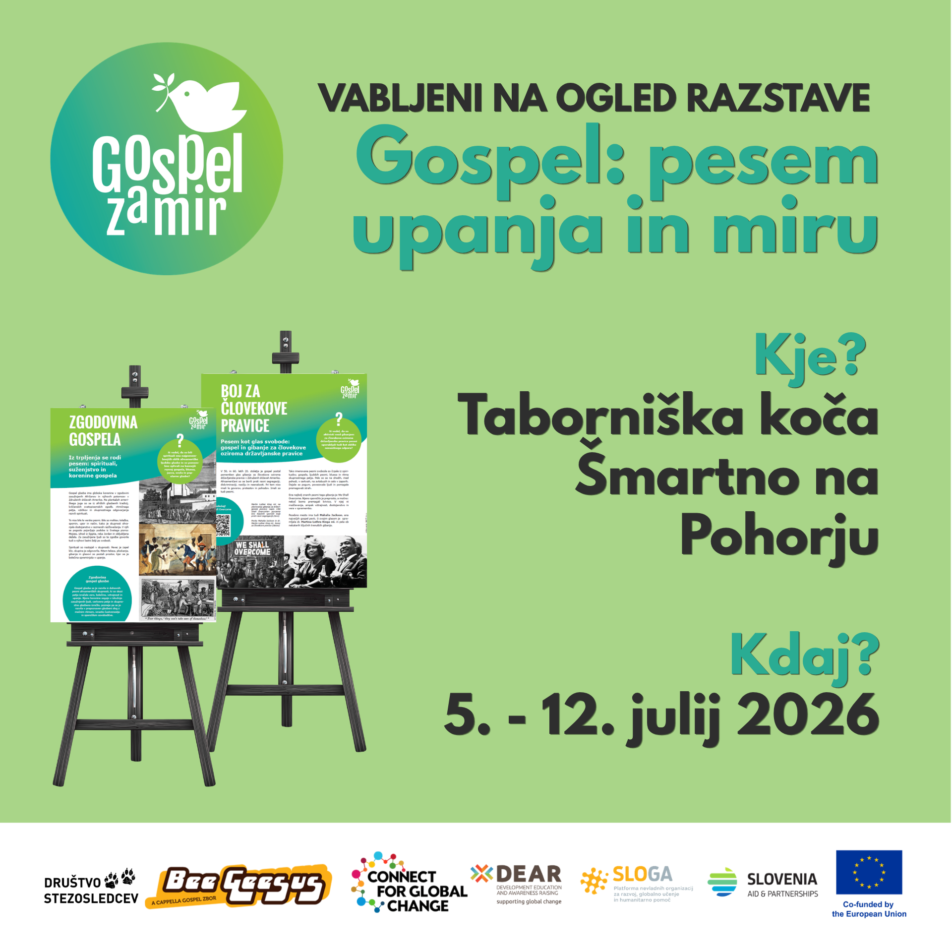 Vabilo na razstavo Gospel: pesem upanja in miru na Šmartnem na Pohorju