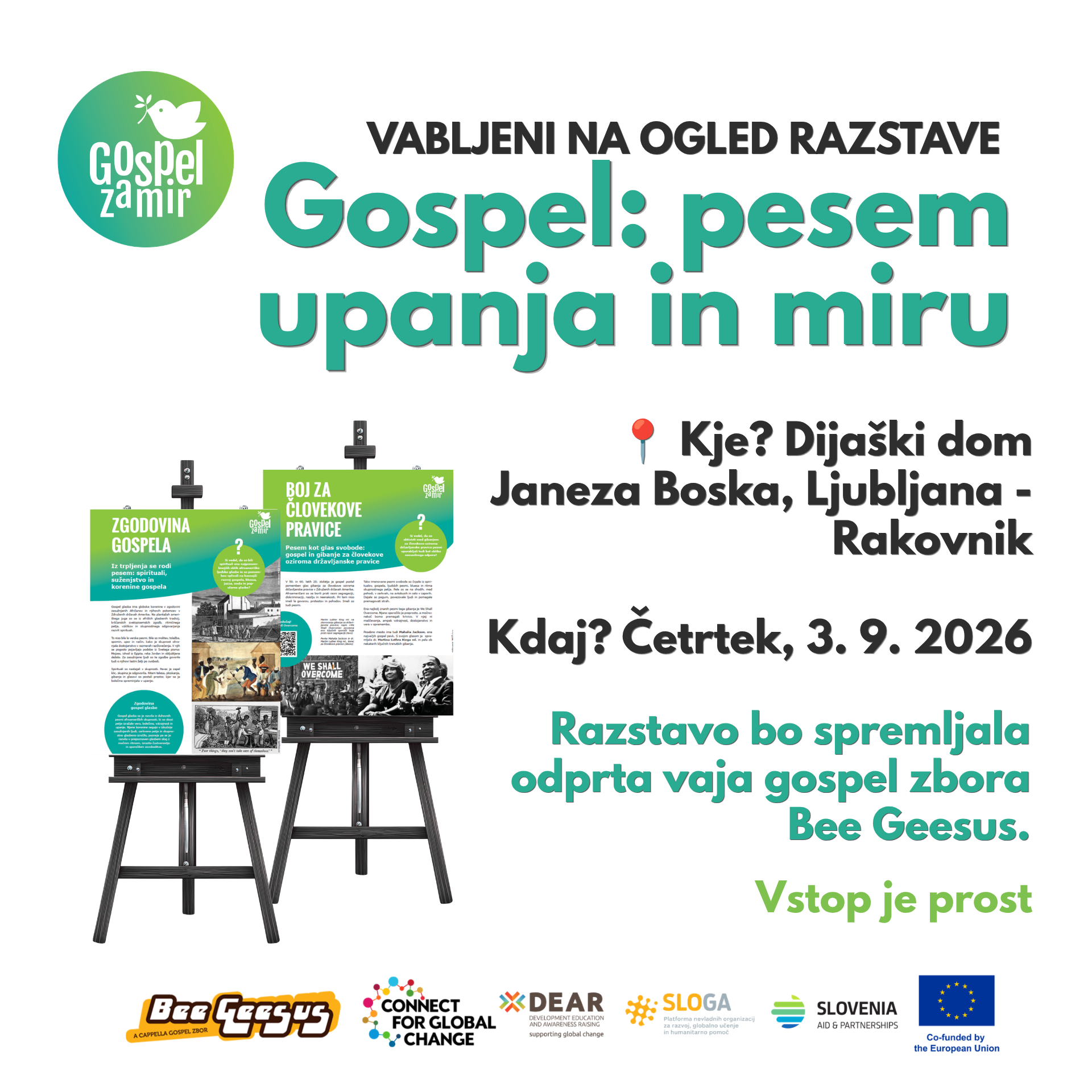 Vabilo na razstavo Gospel: pesem upanja in miru na Rakovniku