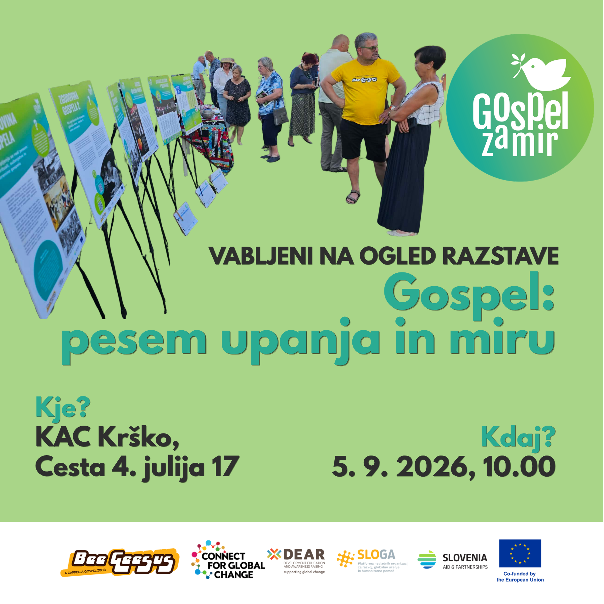 Vabilo na razstavo Gospel: pesem upanja in miru v Krškem