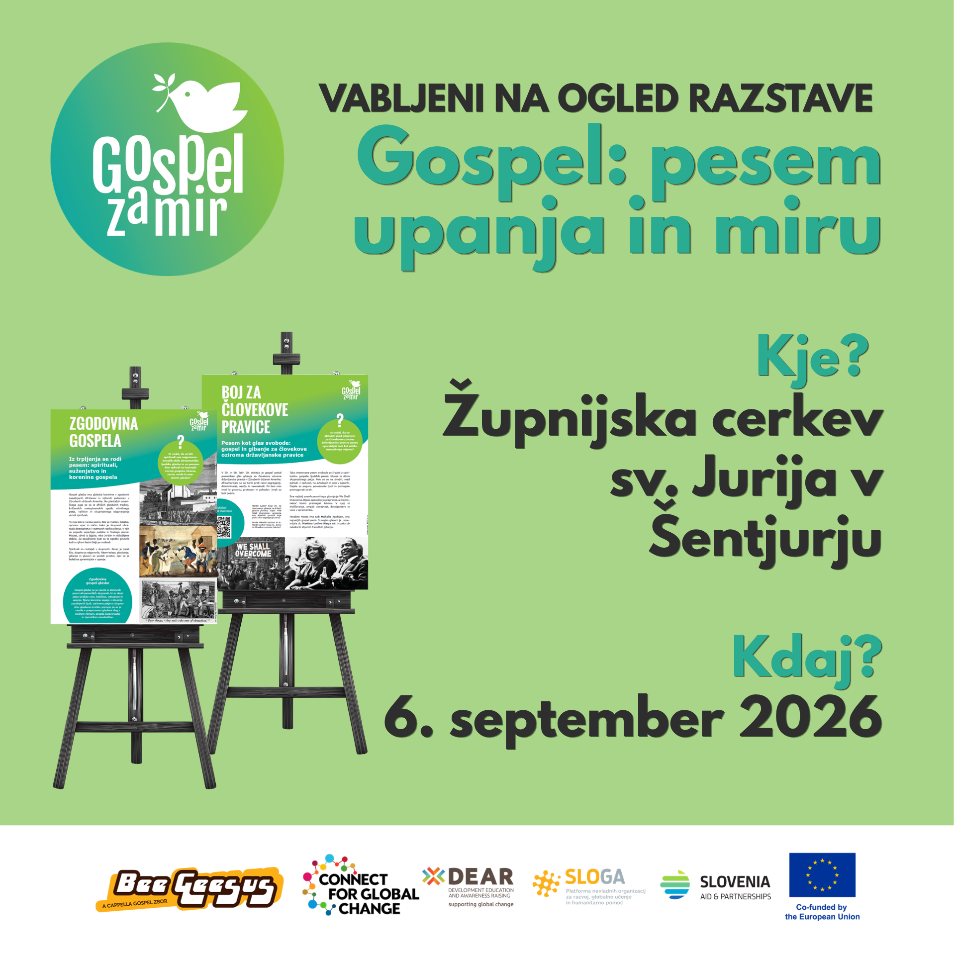 Vabilo na razstavo Gospel: pesem upanja in miru v Šentjurju