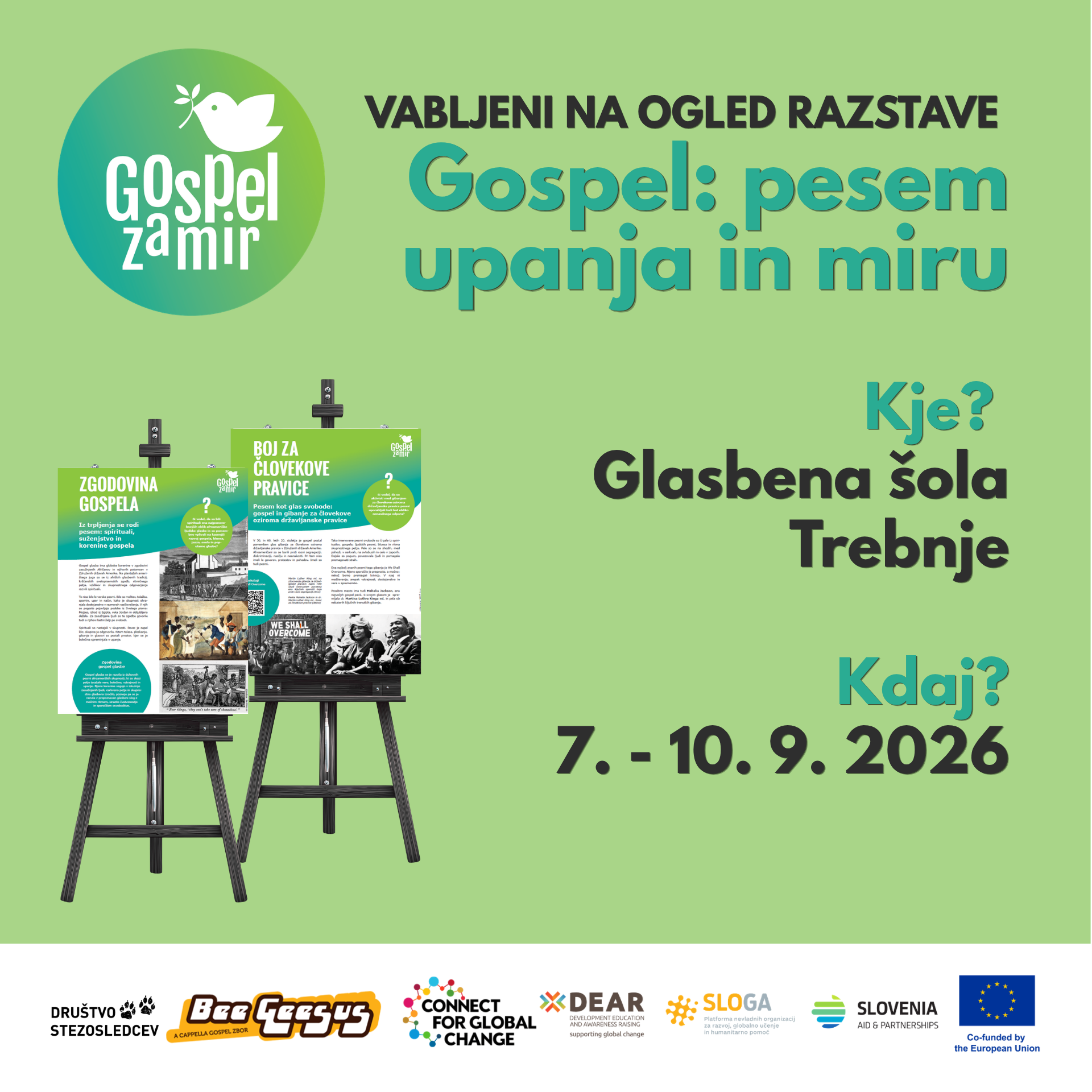 Vabilo na razstavo Gospel: pesem upanja in miru v Trebnjem